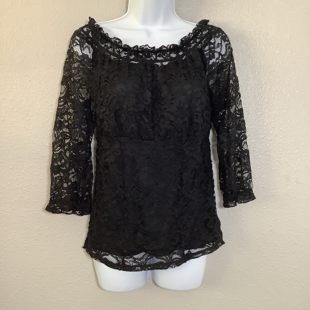 Black Dark Feminine Romantic Gothic Whimsigoth Whimsical‎ Lace Babydoll Top M